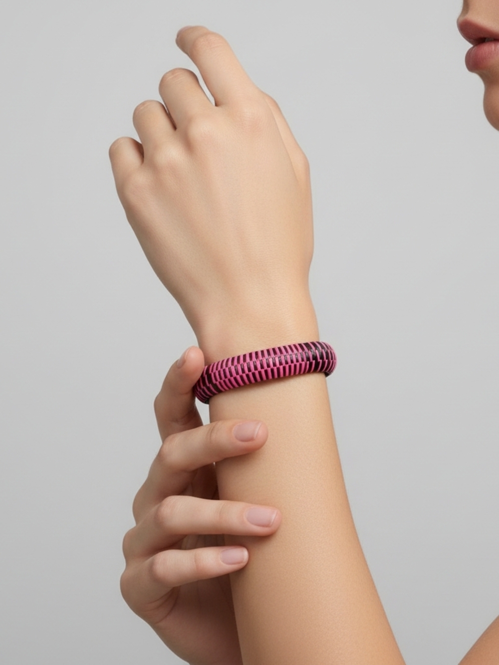 Pink Woven Stretch Bracelet with Dark Accent